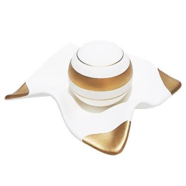Imagem de Centro de Mesa Fruteira 1 Esfera em Cerâmica Fosca - White Golden - Re