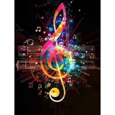 Imagem de YEEIFFD Kits de pintura musical de diamante para adultos, kit de arte de pintura de diamante de notas musicais para adultos, faça você mesmo, arte completa com diamantes para decoração de parede de