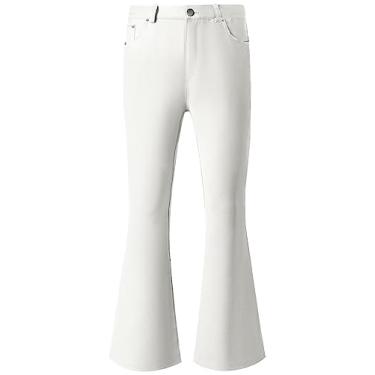 Imagem de 70SFUSION Calça jeans masculina vintage de ajuste relaxado, calça jeans clássica estilo anos 70 com boca de sino, Branco, 31 Normal