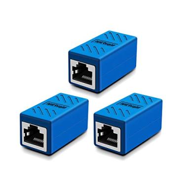 Imagem de Y.D.F Pacote com 3 acopladores RJ45, conectores Ethernet, para conector extensor de cabo Ethernet Cat7/Cat6/Cat5e/cat5 - fêmea para fêmea, azul
