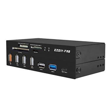 Imagem de EZDIY-FAB Leitor de cartão interno de PC com painel frontal, USB 3.1 Gen2 Tipo-C, USB 3.0 suporta cartão SD MS XD CF TF para computador, serve para qualquer capa de computador de 5,2 polegadas, compartimento frontal