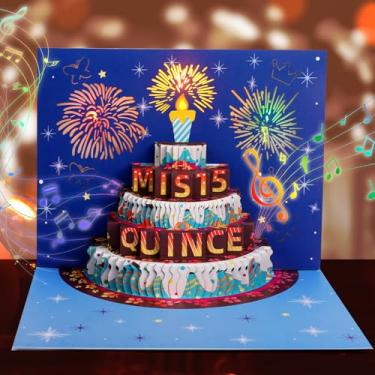 Imagem de Rotel Cartão Quinceanera, Pop Up Cake Light and Music Happy 15th Birthday Card for Quinceanera Gifts, Tarjetas Para 15 Años Quinceañeras, Numero 15 Centro De Mesa Decoracion Para 15 Anos de