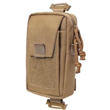 Imagem de HOUSON Coldre tático para telefone, Molle EDC, organizador de cinto, bolsas Molle, bolsa de cintura impermeável para atividades ao ar livre, caça, acampamento, caminhada, viagem, cáqui
