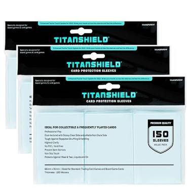 Imagem de TitanShield [Pacote com 3] Capas de cartas transparentes premium para jogos de tabuleiro e cartas colecionáveis de tamanho padrão 6,35 cm x 8,9 cm (150 mangas)