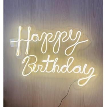 Imagem de Letreiro Luminoso de Neon LED "Happy Birthday" 60x40 cm