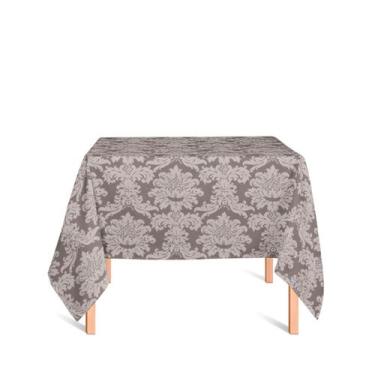 Imagem de Toalha de Mesa Quadrada em Tecido Jacquard Cinza e Crú Medalhão Tradic