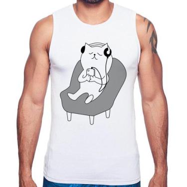 Imagem de Regata Gatinho Ouvindo Música - Foca na Moda, Branco, GG