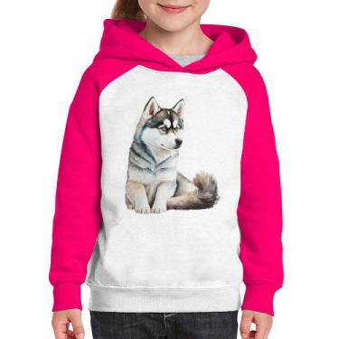 Imagem de Moletom Infantil Cachorro Husky Siberiano - Foca na Moda, Branco, Rosa