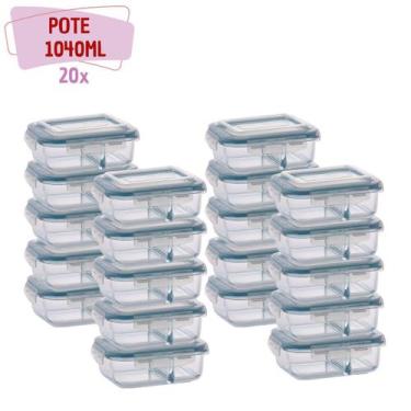 Imagem de Pote de vidro Hermético 1040ml Divisoria Alimentos 20 unidades - QUALI
