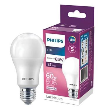 Imagem de Kit 5 Lampada Led Bulbo 9W 806Lm 180 Bivolt E27 Philips, 127/220V, BRA