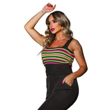Imagem de Cropped Feminino Moda Tricot Top Detalhes Listrado - Outlet Trico, Ver