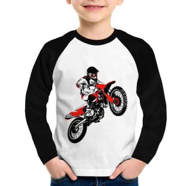 Imagem de Camiseta Raglan Infantil Motocross Jump Vermelha Manga Longa - Foca na