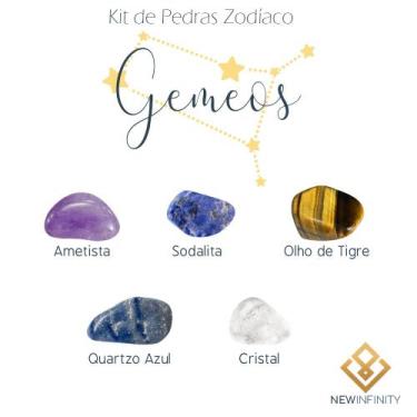 Imagem de Kit de Pedras Cristais dos Signos Gêmeos - 5 pedras naturais proteção 