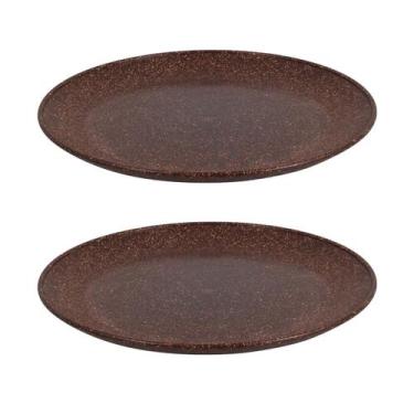 Imagem de 2 Prato Refeição Sustentável Redondo Durável 24cm Marrom Esc - EVO