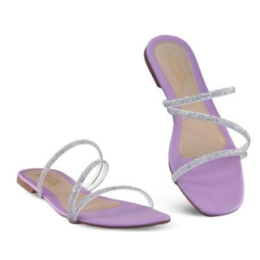 Imagem de Sandália Rasteirinha Feminina Tira Strass Confortavel - 22E, Lilás, 38