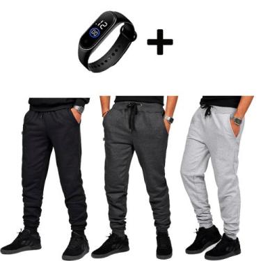 Imagem de Kit 3 calça de algodão masculina mais relogio - GBR, Cinza, P