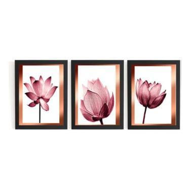 Imagem de Lindissimo Kit 3 Quadros Flores Rosadas Arte Decorativa - Fanarte