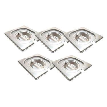 Imagem de CONJ 5 TAMPAS 1/6 Em INOX Com ABERTURA Para Colher Para CUBAS Em INOX 