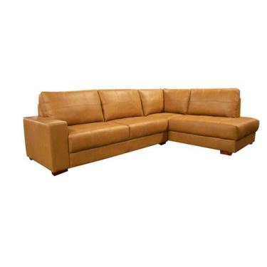 Imagem de Sofá de Couro Canto Marrocos 3 lugares com Chaise Direita Caramelo - M