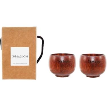 Imagem de Xícara de chá de soju de madeira tradicional coreana feita à mão, conjunto de caixa de presente de 2 peças, dose de madeira laqueada para soju, saquê, licor, chá (copo de frasco)