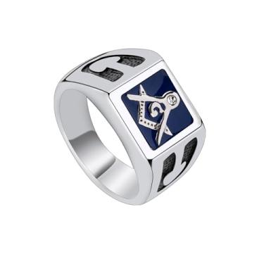 Imagem de Anel maçônico com símbolo maçônico para homens, joias maçônicas punk, presentes para fãs maçônicos, anel religioso, joia maçônica, Metal, aço inoxidável