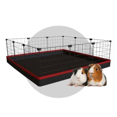 Imagem de Cercado para Porquinho da Índia 90x90cm com Bandeja Higiênica Tapete Impermeável Fácil de Limpar Cercadinho Pet Aramado (Tela Branca e Tapete Rosa)