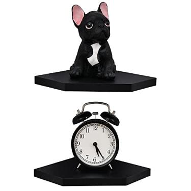 Imagem de WELLAND Conjunto de 2 prateleiras de canto flutuantes pretas de 17 cm, prateleira de armazenamento montada na parede com acabamento branco para quarto, sala de estar, banheiro, prateleira de exibição