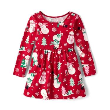 Imagem de The Children's Place Vestidos casuais de manga comprida para bebês meninas e crianças pequenas, Estampa de bonecos de neve natalinos, 9-12 Meses