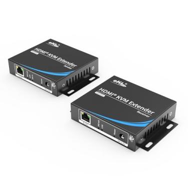 Imagem de eKL Extensor USB KVM HDMI 2.0 4K a 60Hz 60 m/196 pés (4K a 30Hz 100 m/328 pés) sobre UTP Cat6 Cabo Ethernet com 2 portas USB 2.0 para teclado/mouse Plug & Play sem driver