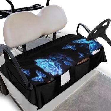 Imagem de Tomeusey Capas de assento de carrinho de golfe com bolsos, toalha de assento de carrinho de golfe lavável com estampa de borboleta rosa para 2 lugares, protetor de assento de carro de clube com apoios