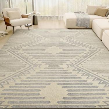 Imagem de Tapetes para sala de estar, 20 x 25 cm, alto e baixo, texturizado, lavável à máquina, tapete de quarto de bebê, tapete de jantar, moderno, neutro, antiderrapante, bege/cinza