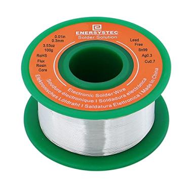 Imagem de E ENERSYSTEC Fio de solda ultrafino sem chumbo núcleo de resina flux solda 0.0 cm 0.3mm 100g Sn99 Ag0.3 Cu0.7 Fluxo 100g para solda elétrica de solda eletrônica