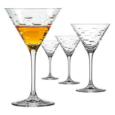 Imagem de Rolf Glass School of Fish Martini Glass - Set of 4 Stemmed 10 oz. Martini Glasses - Lead-Free Glass - Diamond-Wheel Engraved Cocktail Glasses - Made in the USA