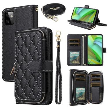 Imagem de Dswteny Argyle Capa carteira para Motorola Moto G Power 5G 2023 com alça de pulso, alça de ombro, bolsa de couro PU flip suporte para cartão de crédito capa de celular para GPower G5 mulheres meninas