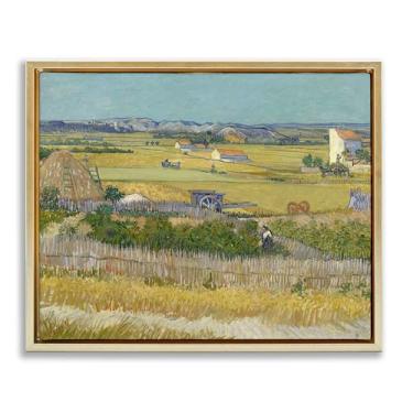 Imagem de Stupell Industries Van Gogh The Harvest Landscape Framed Floater Canvas Wall Art Design por one1000paintings, moldura flutuante dourada, 53 x 43 cm