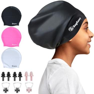 Imagem de Touca de natação infantil extra grande para tranças e dreadlocks, silicone à prova d'água, touca de natação para manter o cabelo seco para crianças, crianças, jovens, meninas, banho, piscina, pacote
