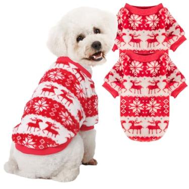 Imagem de JAMPAYANG Suéter para cães, pacote com 2 suéteres para cães ou gatos pequenos, meninas ou meninos, roupas quentes para cães e casaco para inverno e Natal (Natal, vermelho, branco, médio)