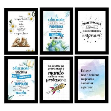 Imagem de Kit 6 Quadros Professora Educação Escola Decorativos 20x28cm - CAMALEÃ