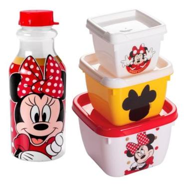 Imagem de Kit Potes e Garrafa Infantil Minnie Vermelha Lanche Escolar - Plasútil