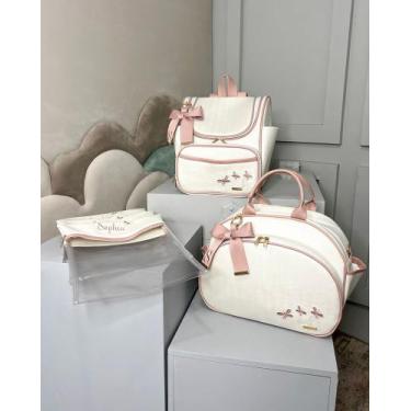 Imagem de Kit Bolsa Maternidade Tema Trio Borboletas 4 Peças Personalizado - Edu