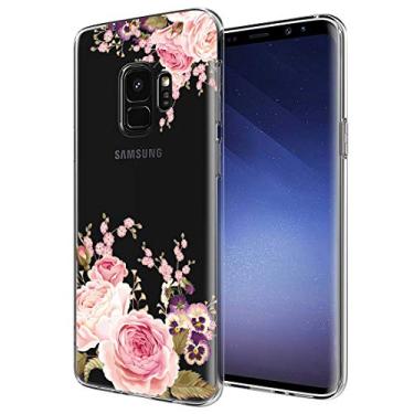 Imagem de Capa Ueokeird para Galaxy S9, Capa protetora de telefone floral de TPU flexível e transparente à prova de choque fina para Samsung Galaxy S9, rose flower