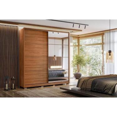 Imagem de Guarda Roupa 2 Portas De Correr 3 Gavetas C- Espelho E Pés Belga  Nogueira-nogueira Ou Preto - Demóbile