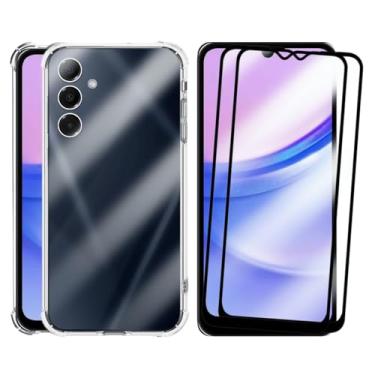 Imagem de Capa Capinha Anti Impacto e 2 Películas Vidro 3D Compatível Samsung Galaxy A15 Transparente Com Proteção de Câmera