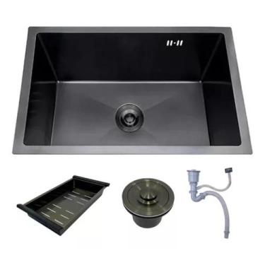 Imagem de Cuba Gourmet Cozinha 50x40 Completa Aço Inox 304 Escovado Preta - Brin
