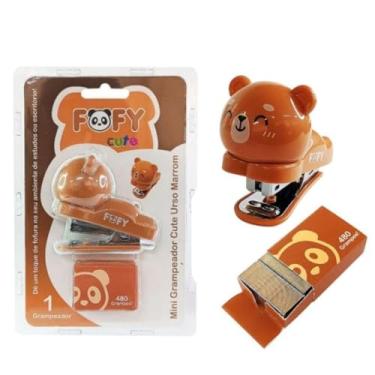 Imagem de Mini Grampeador de Papel Fofo com Extrator e Grampos - Urso Pardo - 1 Unidade com 480 Grampos