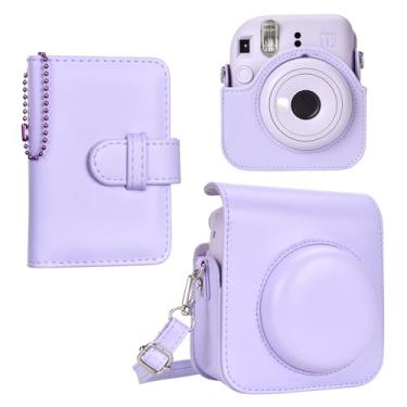 Imagem de HIYQIN Estojo para câmara instantânea Instax Mini 12, bolsa de couro PU com bolso, alça ajustável para o ombro e mini álbum de fotos com 28 bolsos, Roxo