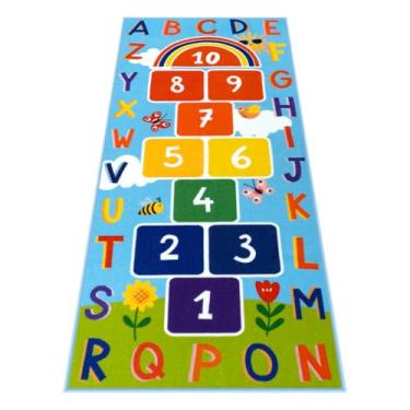 Imagem de STARUIA Tapete infantil lavável para sala de jogos, tapetes educativos coloridos para sala de aula com número ABC, tapete antiderrapante para crianças, para quarto de bebê, meninos e meninas (azul, 80