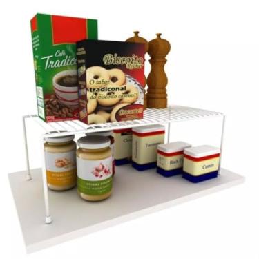 Imagem de Organizador Multiuso Prateleira Grande para organizar Pratos Potes em Armário de cozinha Dispensa ou até no Banheiro Aumenta o Espaço e Organização com Estilo e Praticidade 42x20x15cm Cor Branco