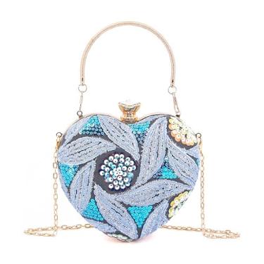 Imagem de Naimo Bolsa feminina de coração de lantejoulas para noite pequena bolsa clutch para festa de casamento e coquetel, Azul, One Size