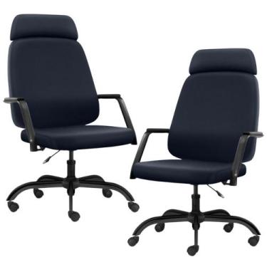 Imagem de Kit 02 Cadeiras de Escritório Giratória com Apoio de Cabeça Hub F02 Si